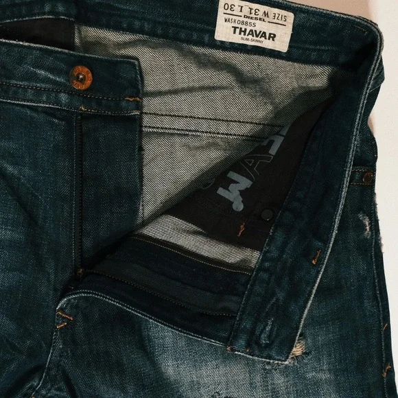 Diesel Industry Thavar Jeans Mens 31x30 Blue Dark Wash Slim Skinny Denim - Picture 6 of 16